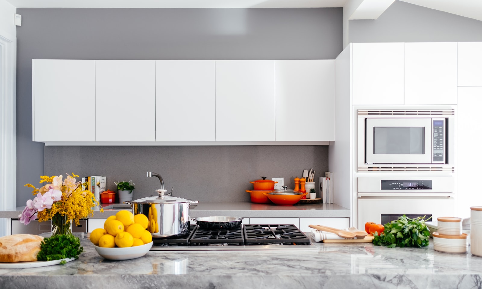 Kitchen with white cabinets, before the job